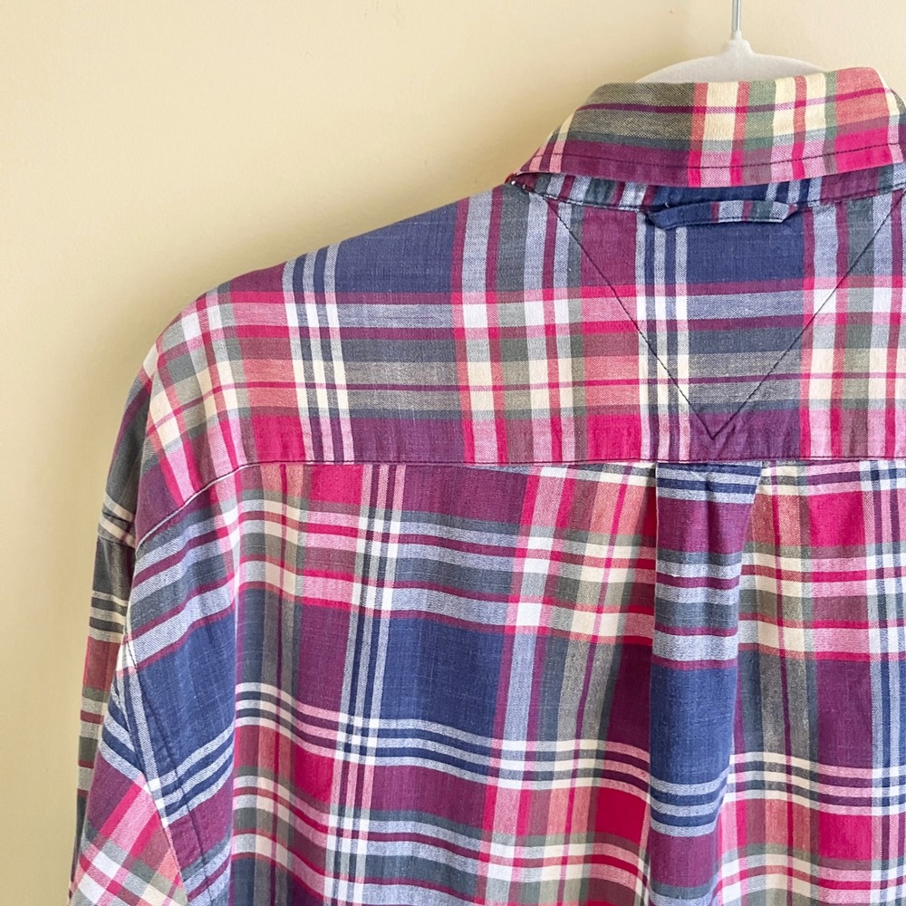 Vintage Tommy Hilfiger Button Up Shirt Men's Medium Plaid 100% Cotton Preppy Top - Picture 12 of 12